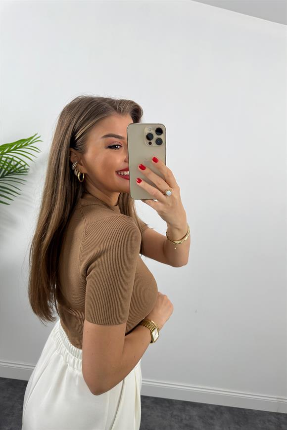 1. Sınıf Kalite  Massi Model Kısa Kollu Bel Boy İpek Merserize Camel