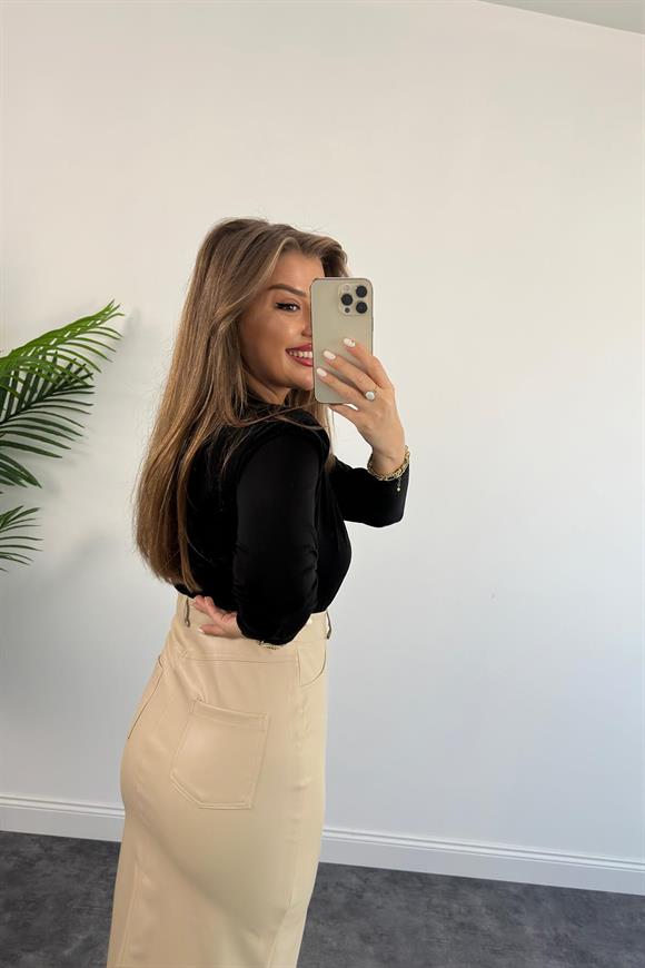 1. Sınıf Kalite Likralı Yumuşak Deri Midi Boy Kalem Etek Taş 