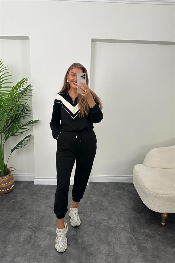 Fermuarlı Şeritli 1. Sınıf Kalite Oysh Model Modal  Kumaş Takım Yıkamalı Siyah