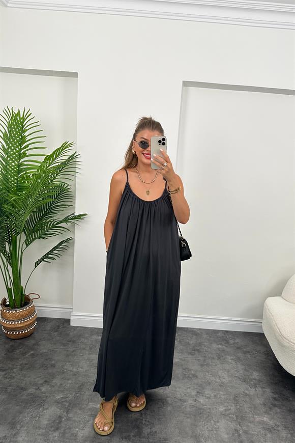 1. Sınıf Kalite İthal Oysh Kumaş Cepli Maxi Elbise Antrasit