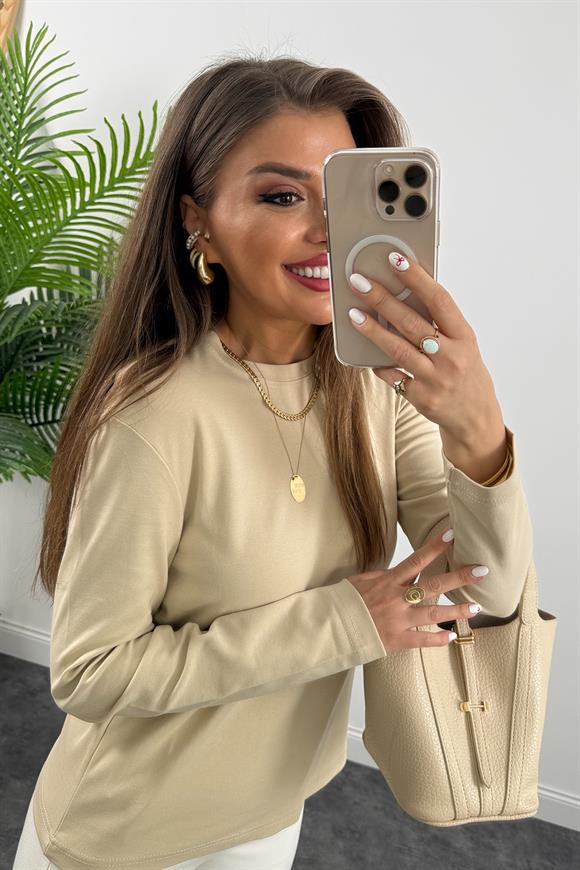 1. Sınıf Kalite  Massi Model Tam Pamuklu Uzun Kol Basic Taş