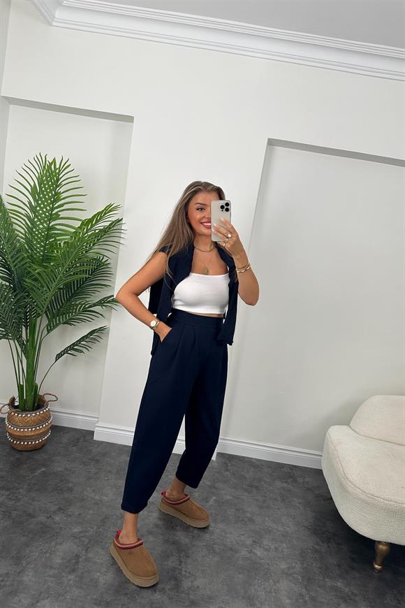 1. Sınıf Kalite Oysh Kumaş Beli Lastikli Harem Pantolon Lacivert