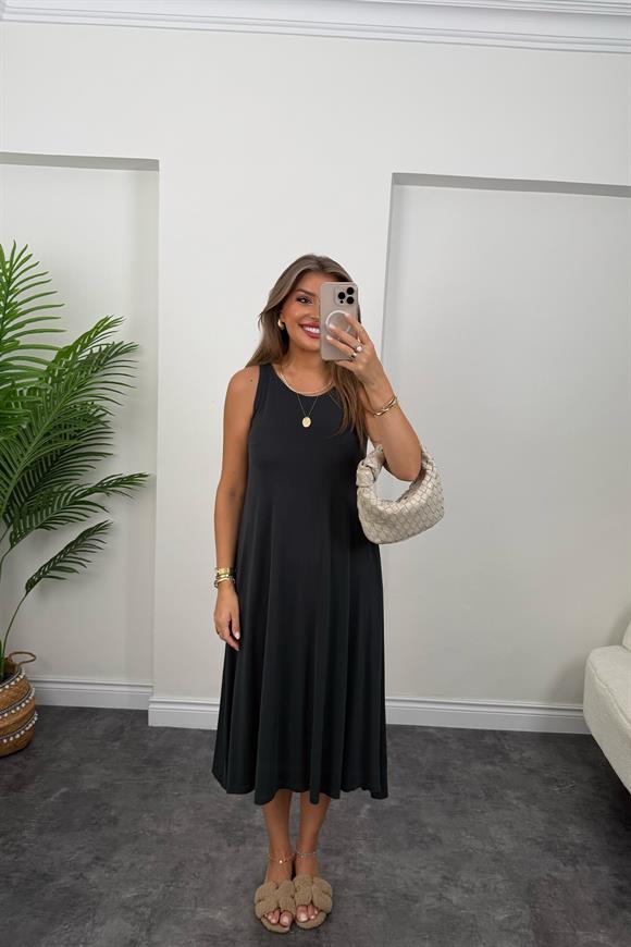 1. Sınıf Kalite İthal Modal Kumaş Midi Elbise Antrasit