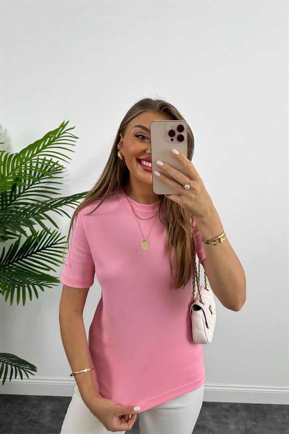 1. Sınıf Kalite Massi Model %100 Pamuklu Lüx Basic Tshirt Pembe