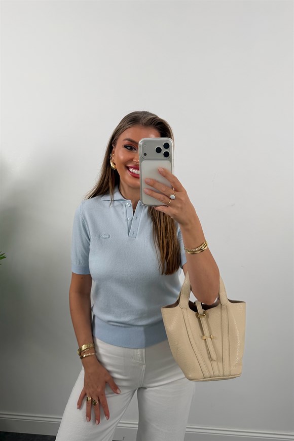 1. Sınıf Kalite Kaşmir Dokulu Polo Yaka Triko Pastel Mavi