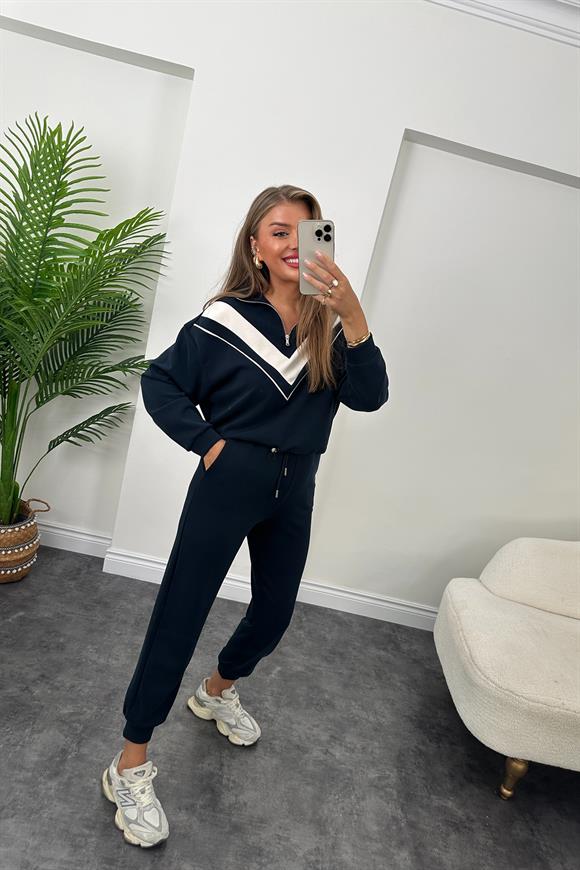 Fermuarlı Şeritli 1. Sınıf Kalite Oysh Model Modal  Kumaş Takım Lacivert