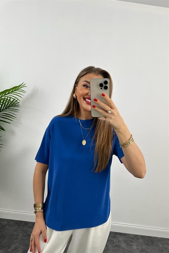 1. Sınıf Kalite Modal Kumaş Oysh Basic Tshirt Mavi