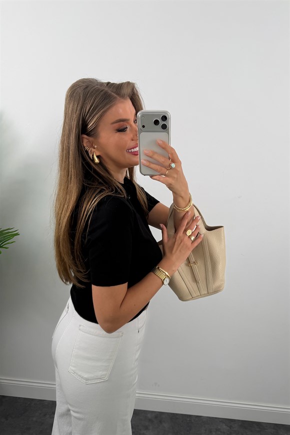 1. Sınıf Kalite Kaşmir Dokulu Polo Yaka Triko Siyah