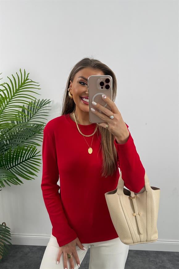 1. Sınıf Kalite  Massi Model Tam Pamuklu Uzun Kol Basic Kırmızı