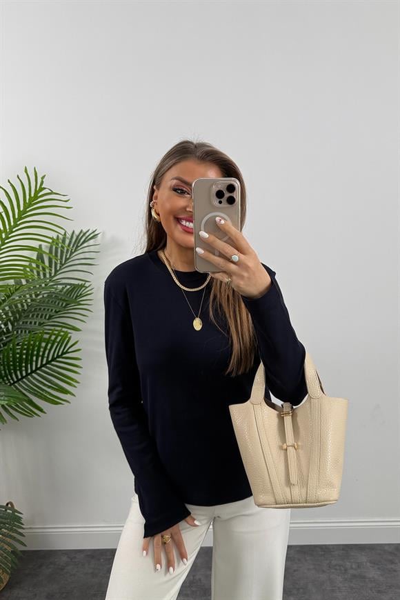 1. Sınıf Kalite  Massi Model Tam Pamuklu Uzun Kol Basic Koyu Lacivert 