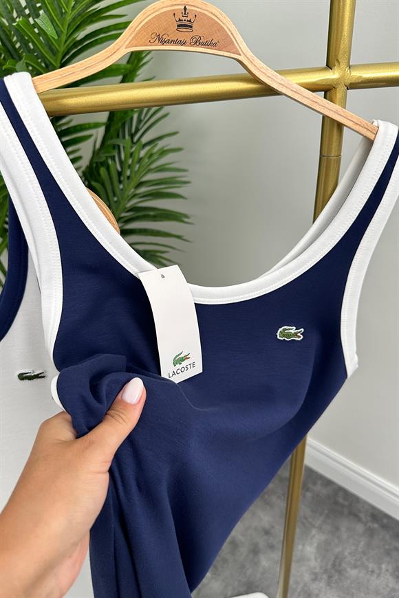 1. Sınıf Kalite Tok Modal Kumaş Şeritli Basic Elbise Lacivert