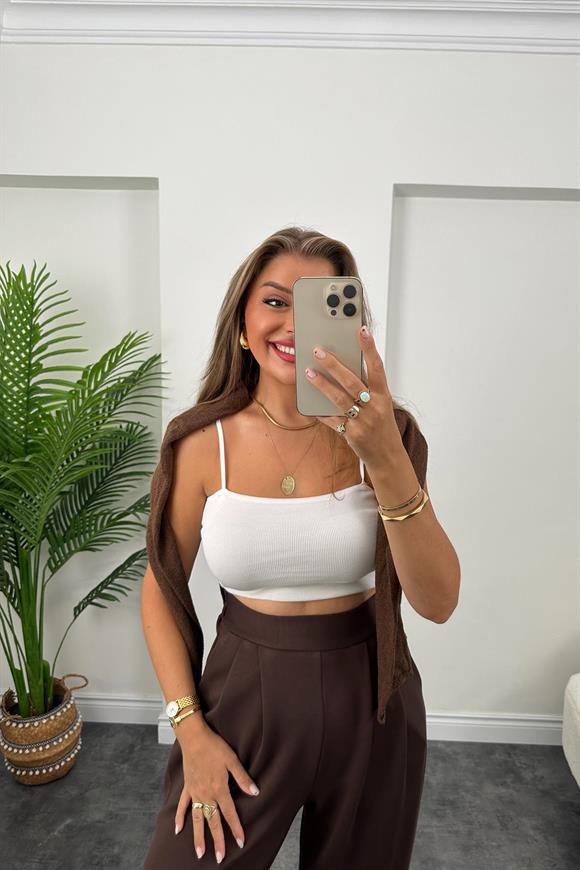 1. Sınıf Kalite Oysh Kumaş Beli Lastikli Harem Pantolon Kahverengi 