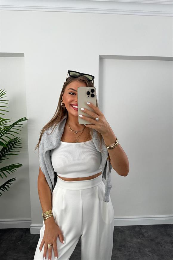 1. Sınıf Kalite Oysh Kumaş Beli Lastikli Harem Pantolon Ekru 