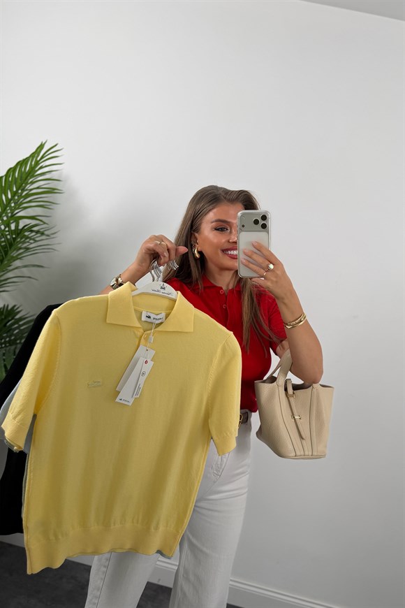 1. Sınıf Kalite Kaşmir Dokulu Polo Yaka Triko Pastel Sarı