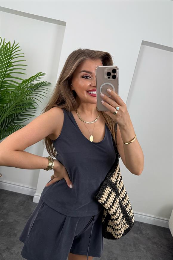 1. Sınıf Kalite Pike Modal Kumaş Atlet Şort Takım Antrasit