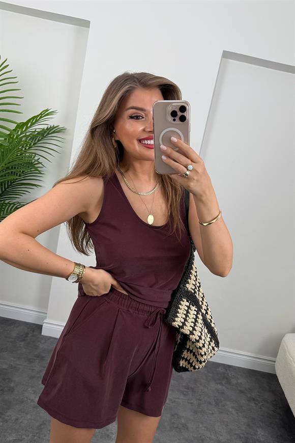 1. Sınıf Kalite Pike Modal Kumaş Atlet Şort Takım Mürdüm