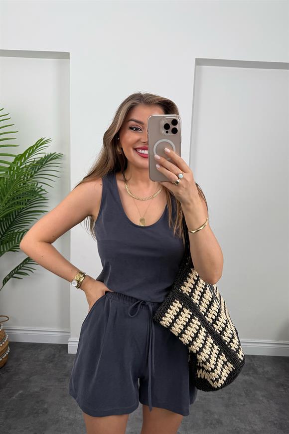 1. Sınıf Kalite Pike Modal Kumaş Atlet Şort Takım Antrasit