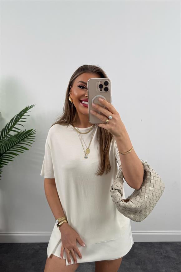 1. Sınıf Kalite Modal Kumaş Oysh Basic Tshirt Ekru 