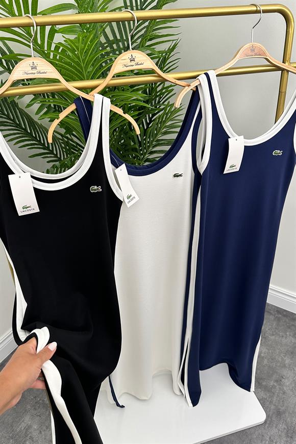 1. Sınıf Kalite Tok Modal Kumaş Şeritli Basic Elbise Lacivert