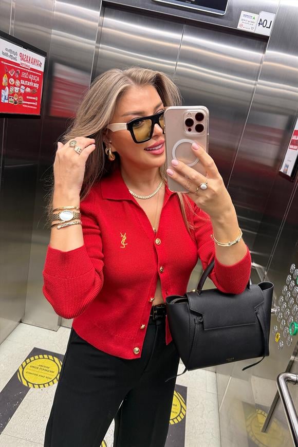 1. Sınıf Kalite Marka Model Gold Nakışlı Hırka Kırmızı