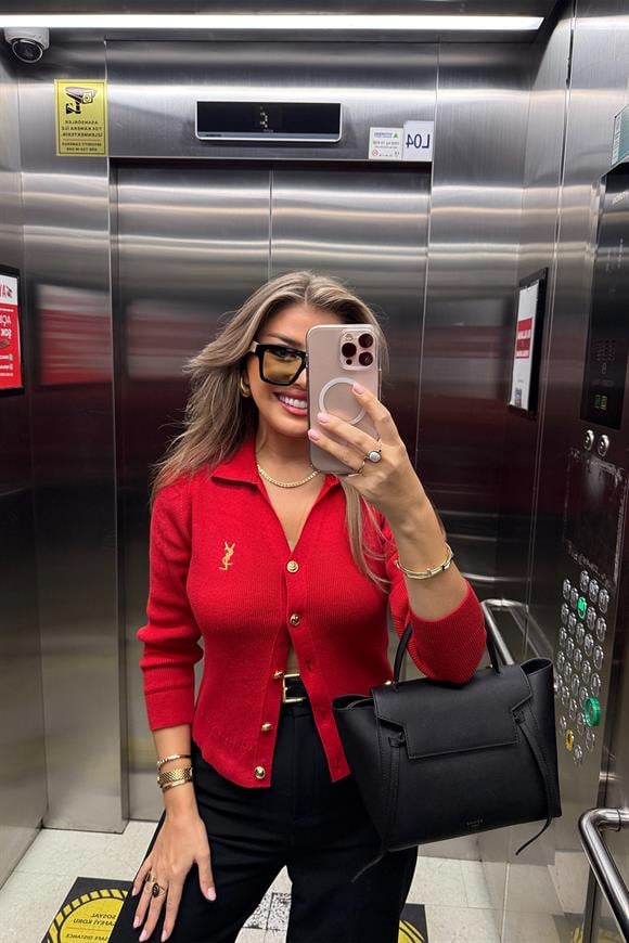 1. Sınıf Kalite Marka Model Gold Nakışlı Hırka Kırmızı