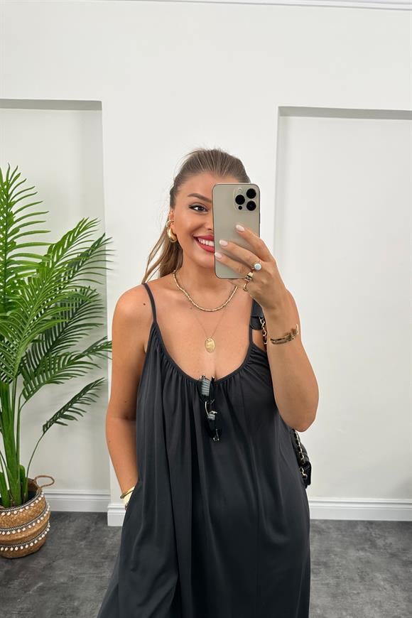 1. Sınıf Kalite İthal Oysh Kumaş Cepli Maxi Elbise Antrasit