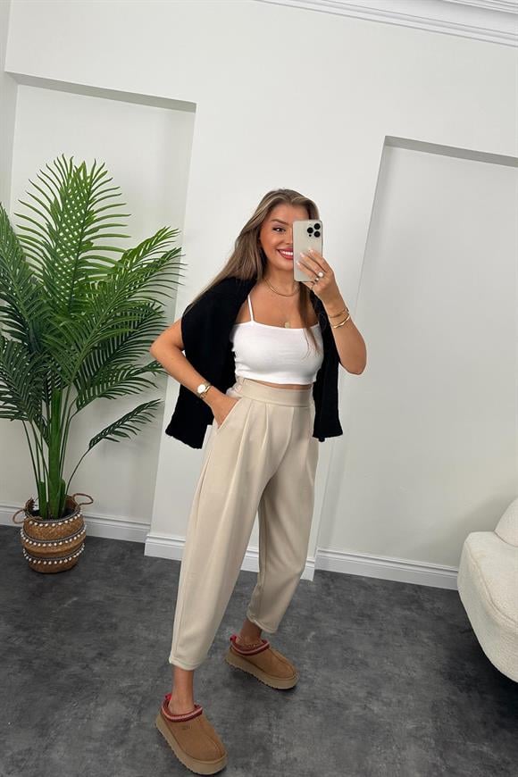 1. Sınıf Kalite Oysh Kumaş Beli Lastikli Harem Pantolon Taş