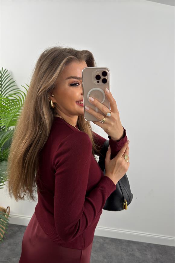 1. Sınıf Kalite Massi Model Kaşmir Dokulu Uzun Kol Basic Triko Bordo