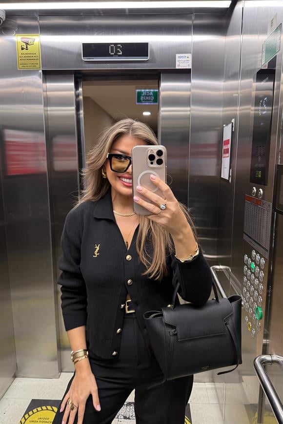 1. Sınıf Kalite Marka Model Gold Nakışlı Hırka Siyah