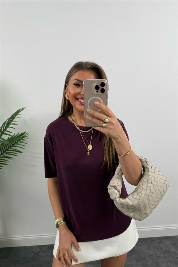 1. Sınıf Kalite Modal Kumaş Oysh Basic Tshirt Mürdüm 