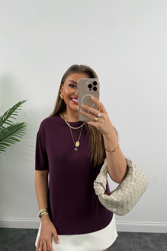 1. Sınıf Kalite Modal Kumaş Oysh Basic Tshirt Mürdüm 