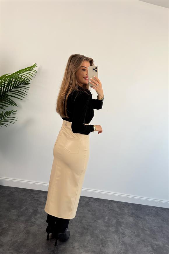 1. Sınıf Kalite Likralı Yumuşak Deri Midi Boy Kalem Etek Taş 