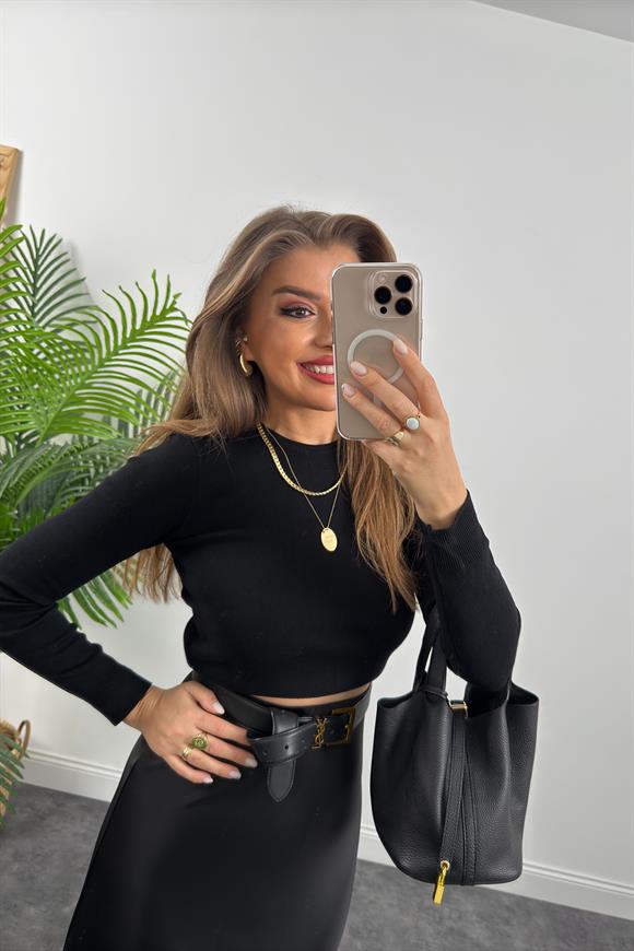 1. Sınıf Kalite Massi Model Kaşmir Dokulu Uzun Kol Basic Triko Siyah