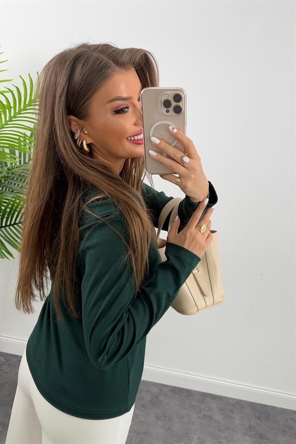 1. Sınıf Kalite  Massi Model Tam Pamuklu Uzun Kol Basic Yeşil