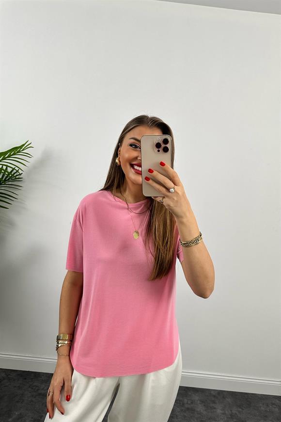 1. Sınıf Kalite Modal Kumaş Oysh Basic Tshirt Pembe 