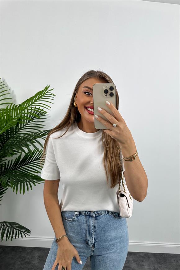 1. Sınıf Kalite Massi Model %100 Pamuklu Lüx Basic Tshirt Beyaz