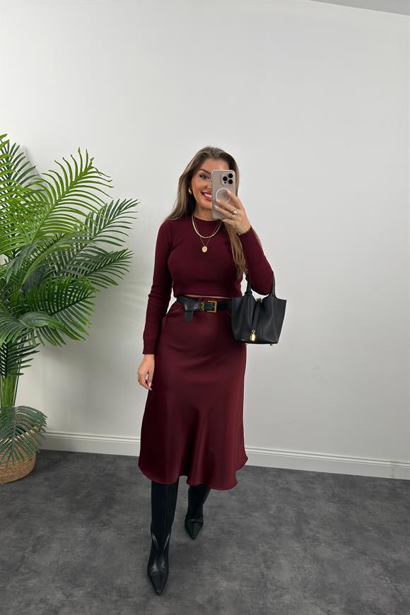 1. Sınıf Kalite Massi Model Kaşmir Dokulu Uzun Kol Basic Triko Bordo