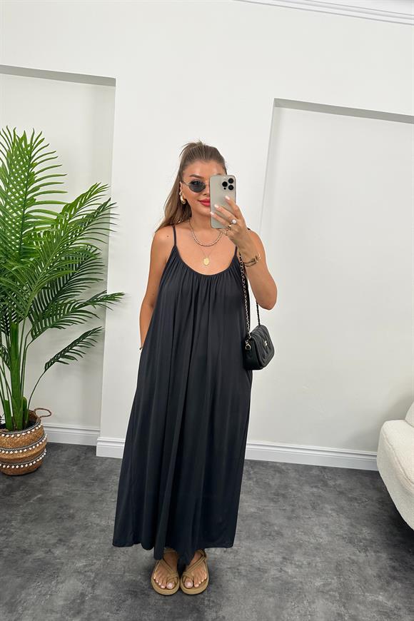 1. Sınıf Kalite İthal Oysh Kumaş Cepli Maxi Elbise Antrasit