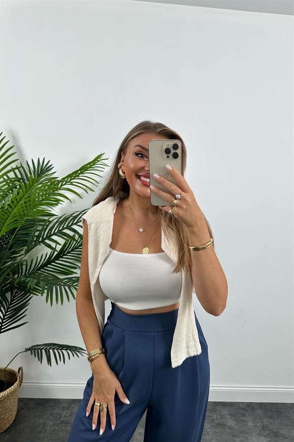 1. Sınıf Kalite Oysh Kumaş Beli Lastikli Harem Pantolon İndigo Mavi 