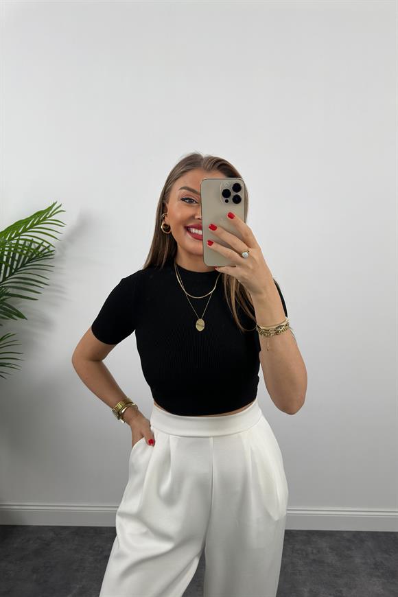 1. Sınıf Kalite  Massi Model Kısa Kollu Bel Boy İpek Merserize Siyah