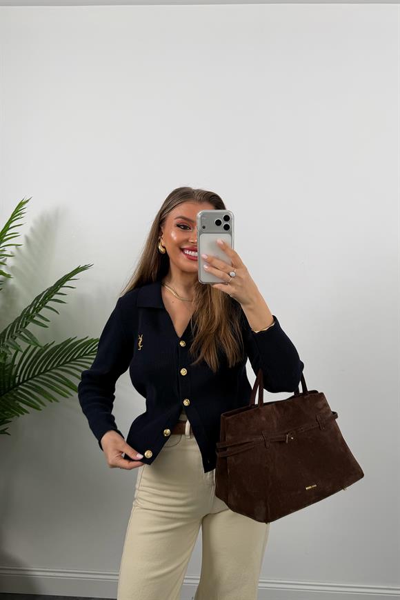 1. Sınıf Kalite Marka Model Gold Nakışlı Hırka Lacivert