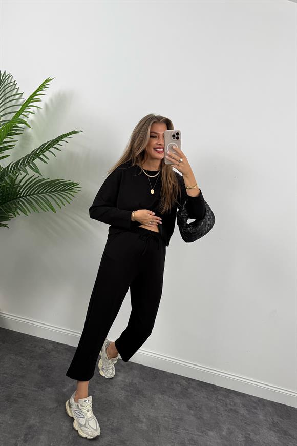 1. Sınıf Kalite İthal Oysh Kumaş Uzun Kol Basic Takım Siyah