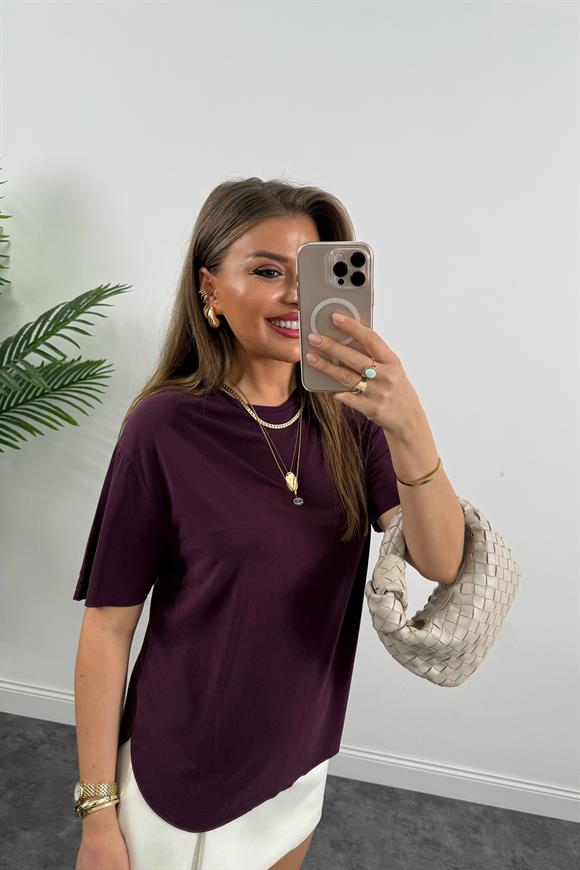 1. Sınıf Kalite Modal Kumaş Oysh Basic Tshirt Mürdüm 