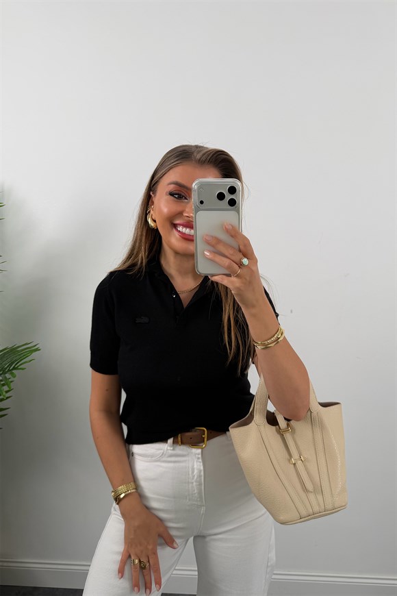 1. Sınıf Kalite Kaşmir Dokulu Polo Yaka Triko Siyah