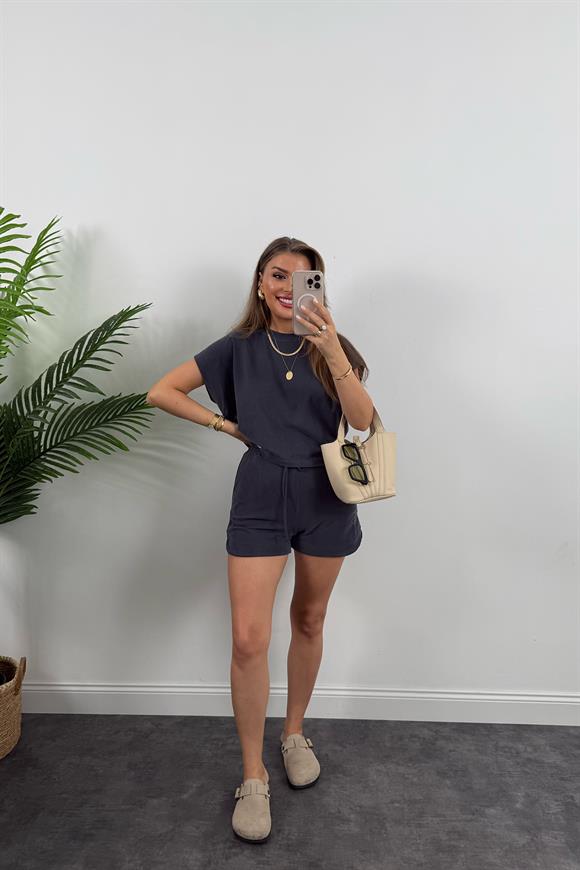 1. Sınıf Kalite İthal Pike Modal Kumaş Kısa Kollu Şort Takım Antrasit