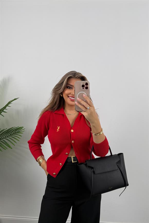 1. Sınıf Kalite Marka Model Gold Nakışlı Hırka Kırmızı