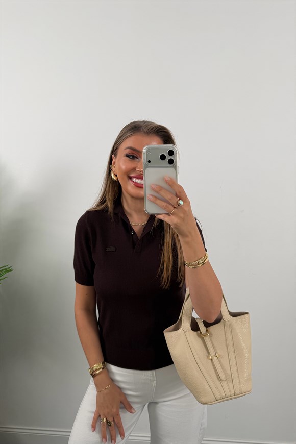 1. Sınıf Kalite Kaşmir Dokulu Polo Yaka Triko Kahverengi