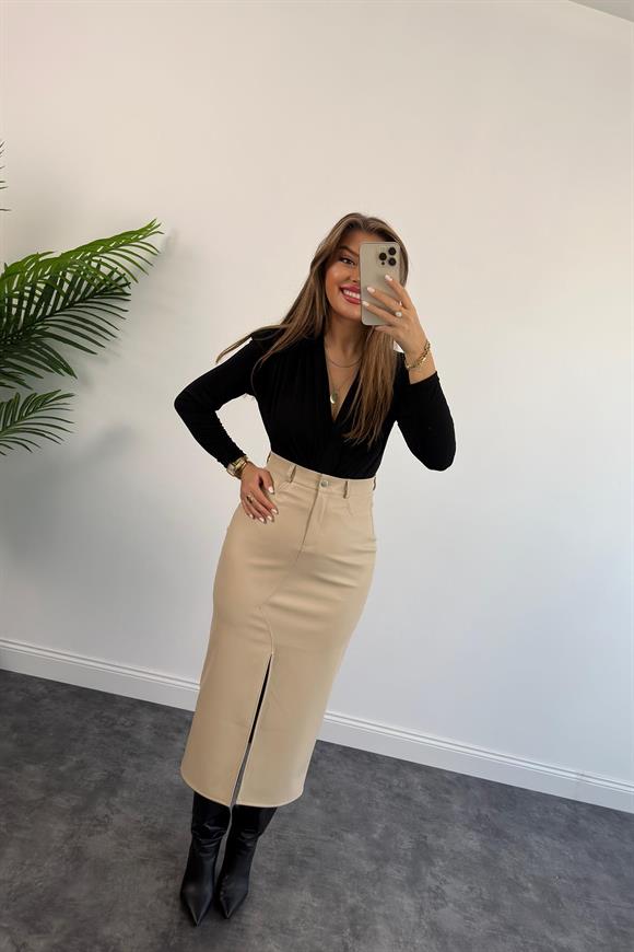 1. Sınıf Kalite Likralı Yumuşak Deri Midi Boy Kalem Etek Taş 