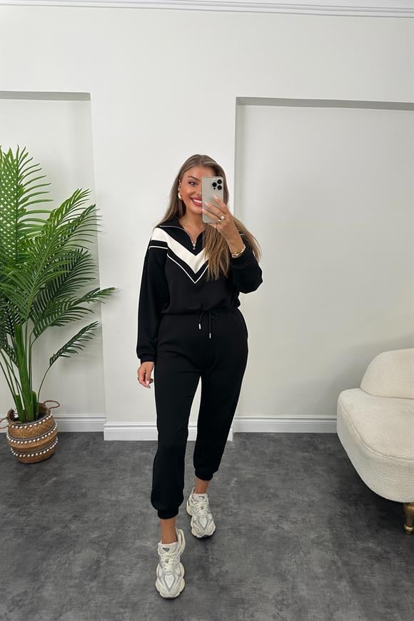 Fermuarlı Şeritli 1. Sınıf Kalite Oysh Model Modal  Kumaş Takım Yıkamalı Siyah