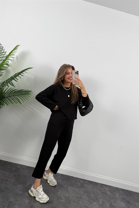 1. Sınıf Kalite İthal Oysh Kumaş Uzun Kol Basic Takım Siyah